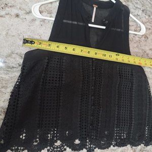FREE PEOPLE Lace button up high neck BLACK tank